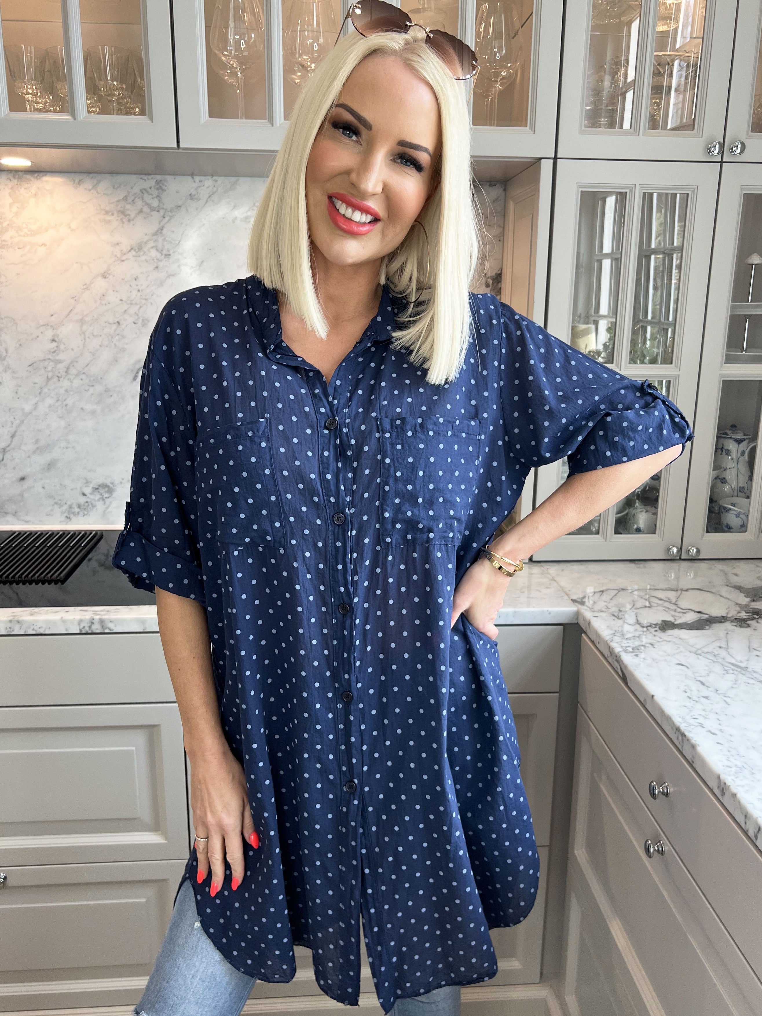 Linda - Skjorte i bomuld med små prikker